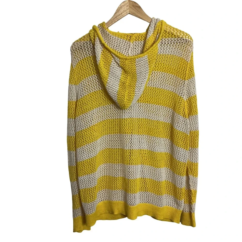 Quacker Factory Women's 2X Yellow White Mesh Hooded Fulll Zip Jacket Beachy